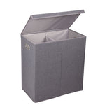 Household Essentials Collapsible 2-Section Laundry Sorter with Lid, Fiberboard, Gray (5622)