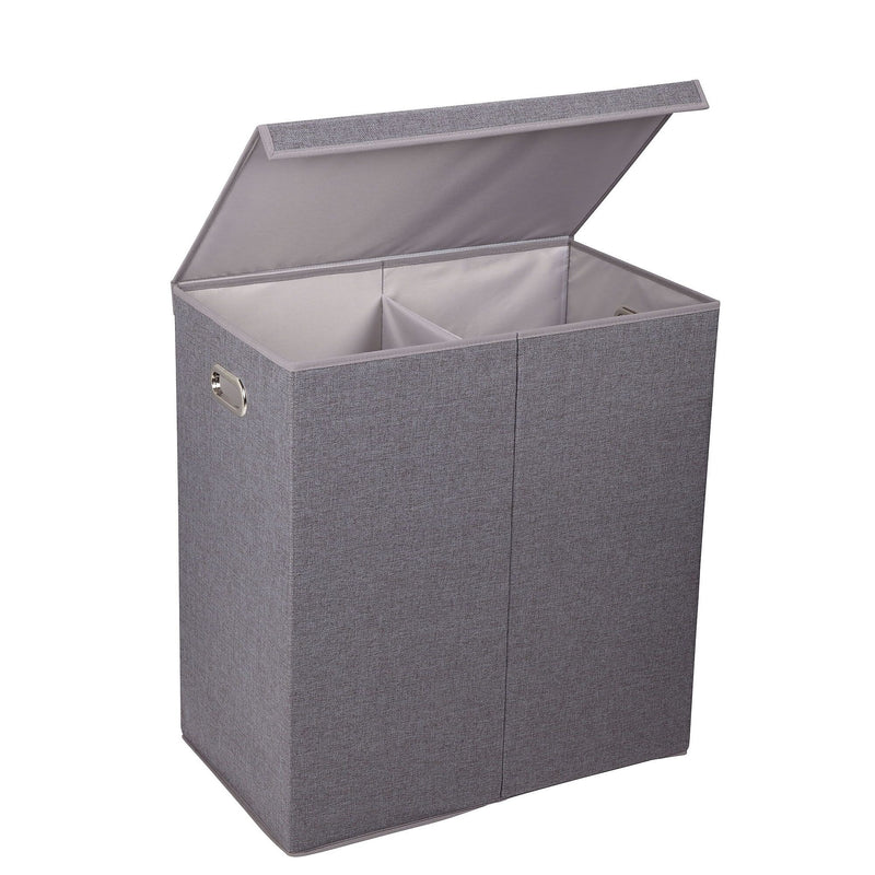 Household Essentials Collapsible 2-Section Laundry Sorter with Lid, Fiberboard, Gray (5622)