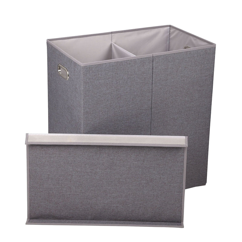 Household Essentials Collapsible 2-Section Laundry Sorter with Lid, Fiberboard, Gray (5622)