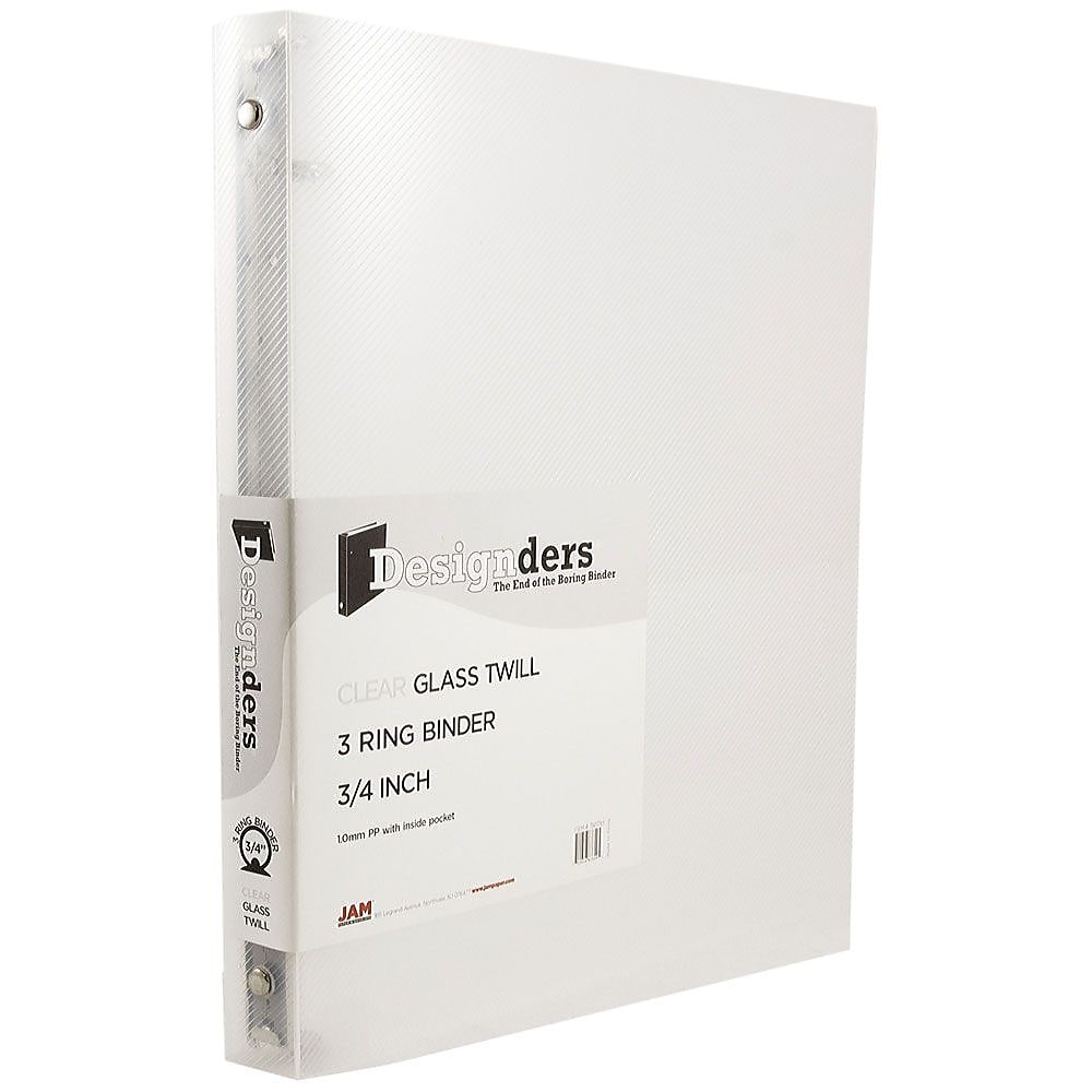 JAM Paper Designders 3/4" 3-Ring Flexible Poly Binders, Clear Glass Twill (7525644)