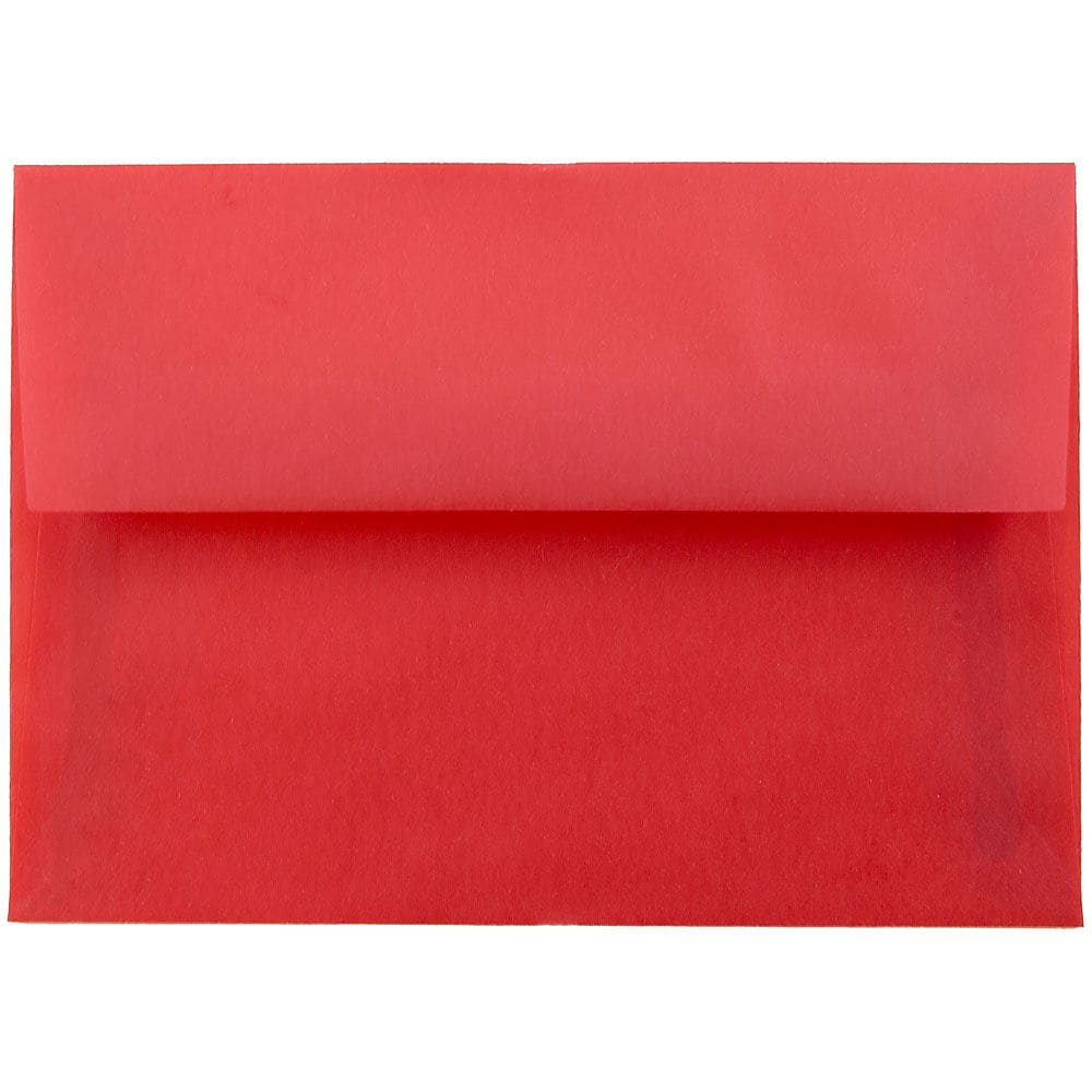 JAM Paper 4Bar A1 Translucent Vellum Invitation Envelopes, 3.625 x 5.125, Primary Red, 25/Pack (1591618)