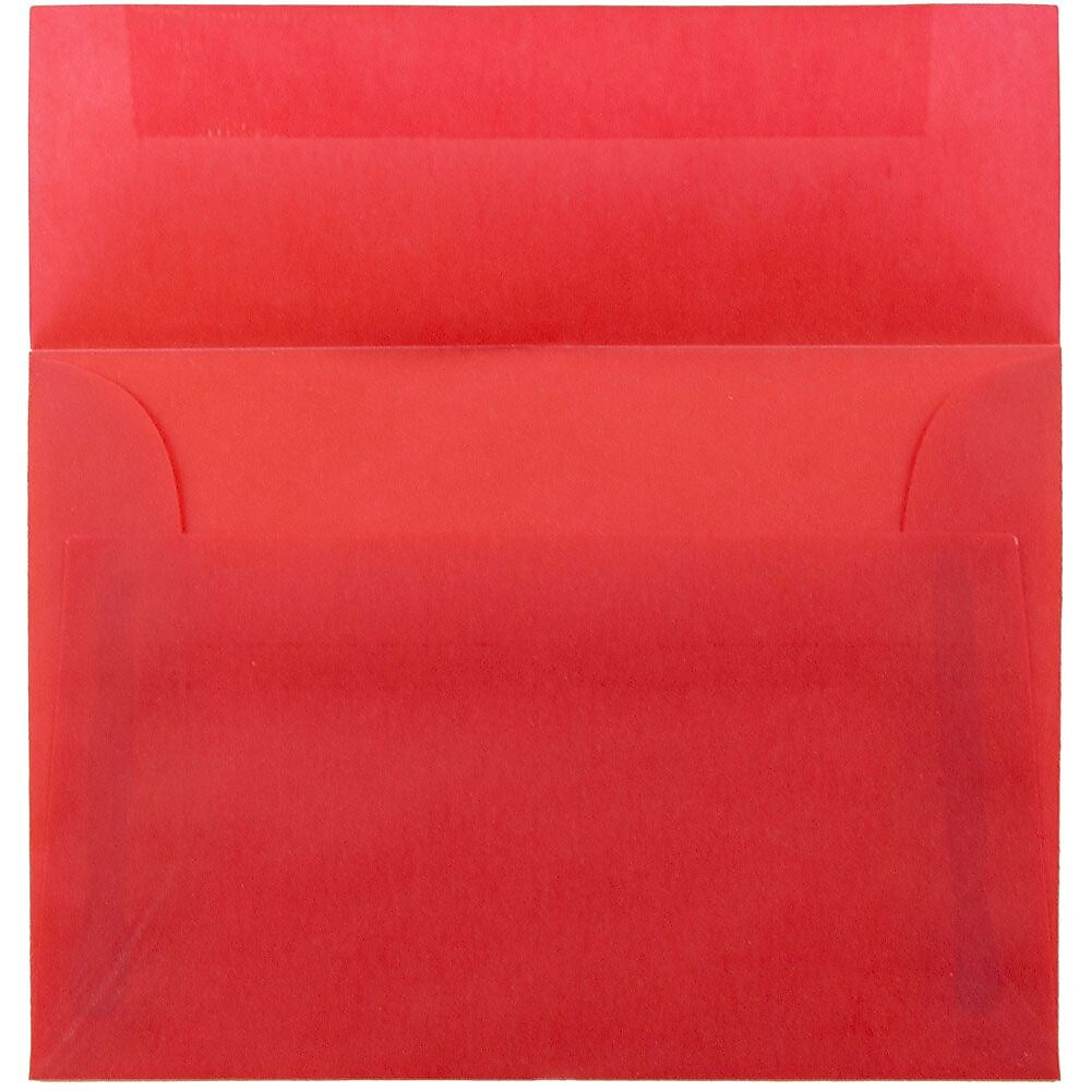JAM Paper 4Bar A1 Translucent Vellum Invitation Envelopes, 3.625 x 5.125, Primary Red, 25/Pack (1591618)