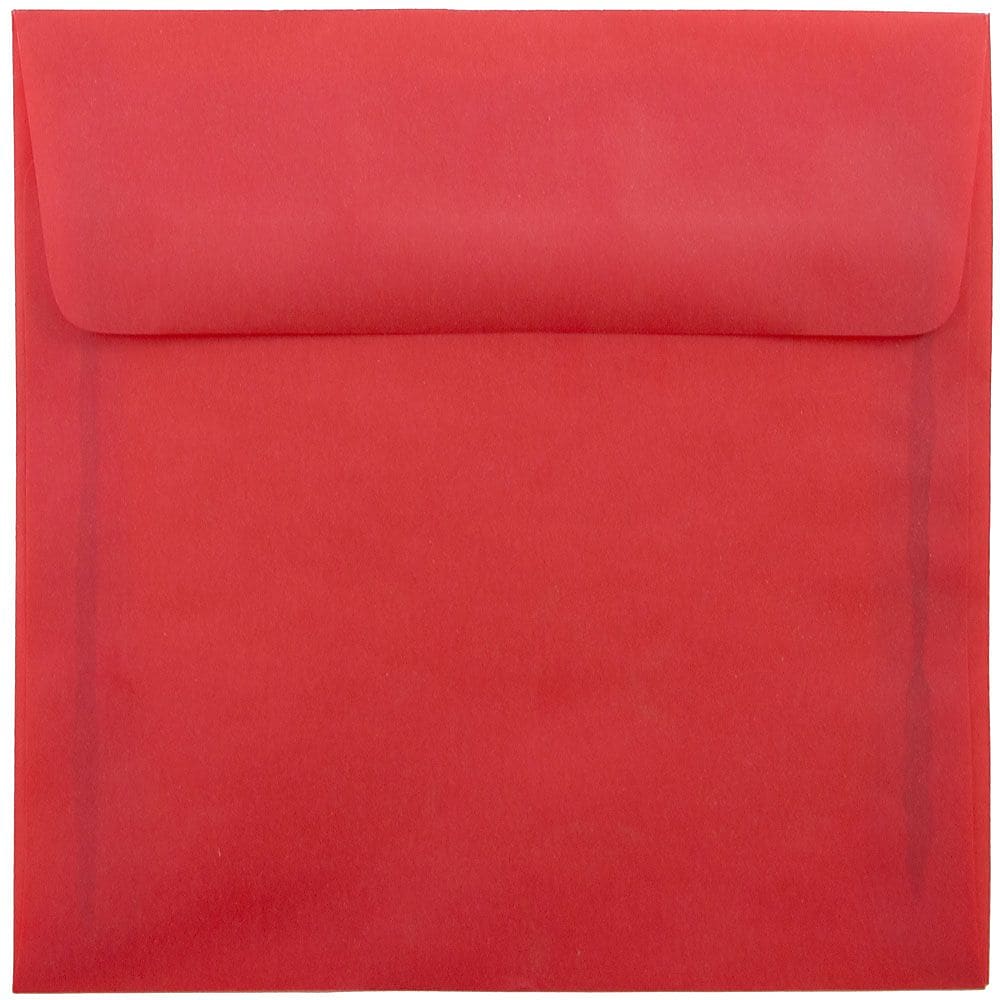 JAM Paper 6.5 x 6.5 Square Translucent Vellum Invitation Envelopes, Primary Red, 25/Pack (1592122)