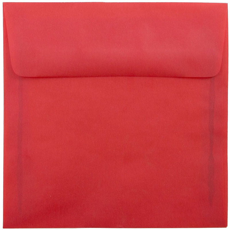 JAM Paper 6.5 x 6.5 Square Translucent Vellum Invitation Envelopes, Primary Red, 25/Pack (1592122)