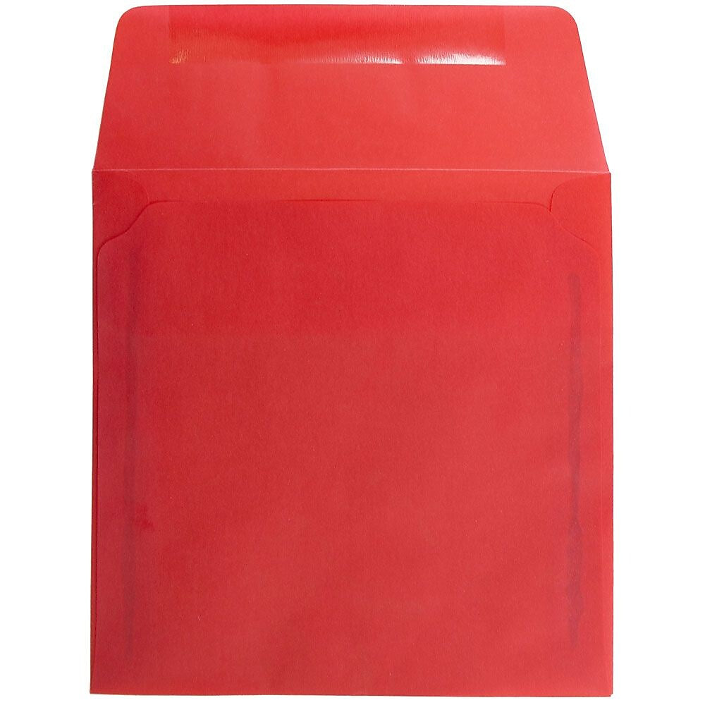 JAM Paper 6.5 x 6.5 Square Translucent Vellum Invitation Envelopes, Primary Red, 25/Pack (1592122)