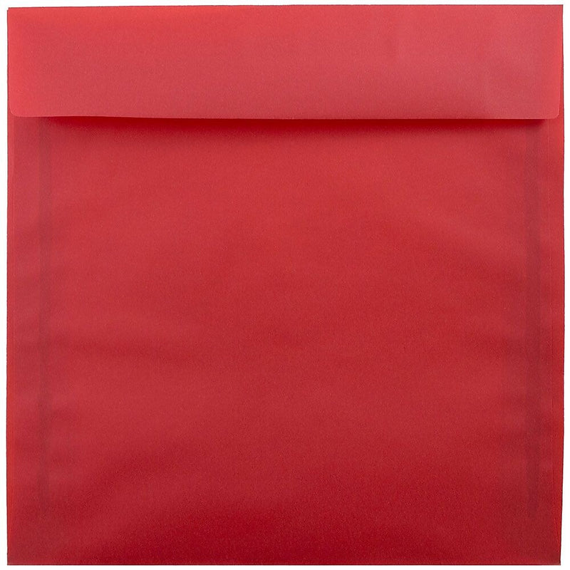 JAM Paper 8.5 x 8.5 Square Translucent Vellum Invitation Envelopes, Primary Red, 25/Pack (1592165)
