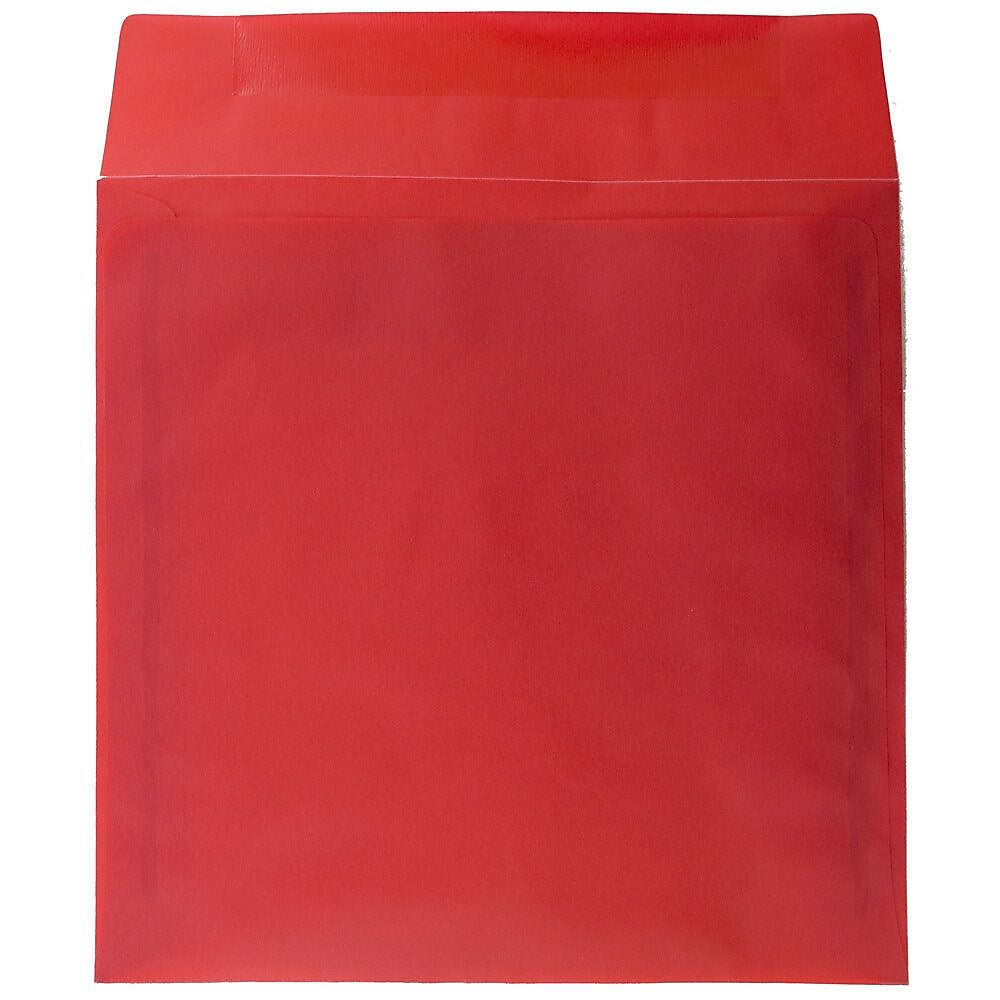 JAM Paper 8.5 x 8.5 Square Translucent Vellum Invitation Envelopes, Primary Red, 25/Pack (1592165)