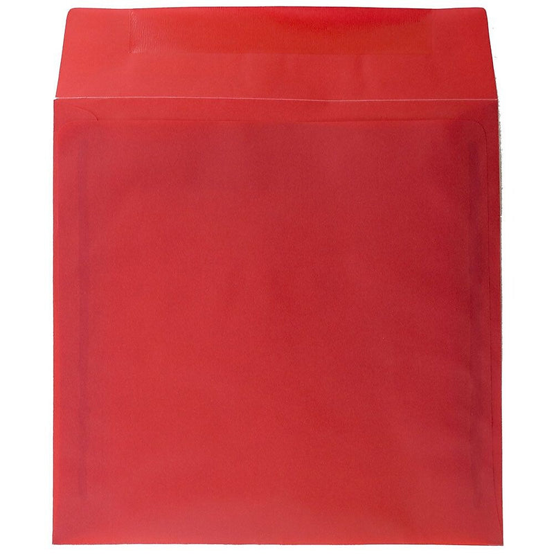 JAM Paper 8.5 x 8.5 Square Translucent Vellum Invitation Envelopes, Primary Red, 25/Pack (1592165)