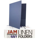 JAM Paper 2-Pocket Textured Linen Business Folders, Navy Blue, 25/Pack (386LNAA)
