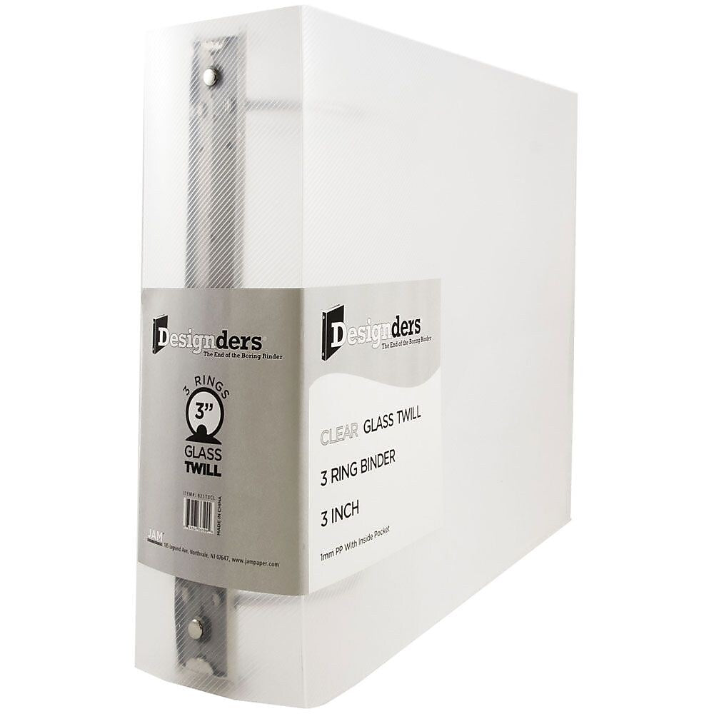 JAM Paper Designders 3" 3-Ring Flexible Poly Binders, Clear (821T3CL)