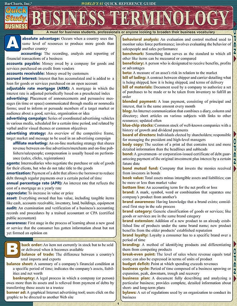 BarCharts, Inc. QuickStudy® Business & Investment Terminology Reference Set (9781423231431)