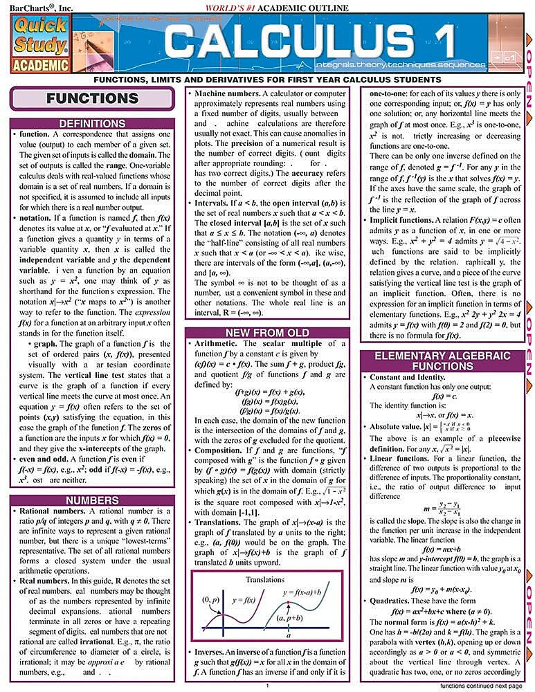 BarCharts, Inc. QuickStudy® Calculus Reference Set (9781423230274)
