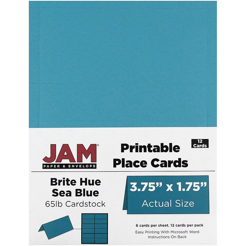 JAM Paper® Printable Place Cards, 3 3/4 x 1 3/4, Sea Blue Placecards, 12/Pack (225928557)