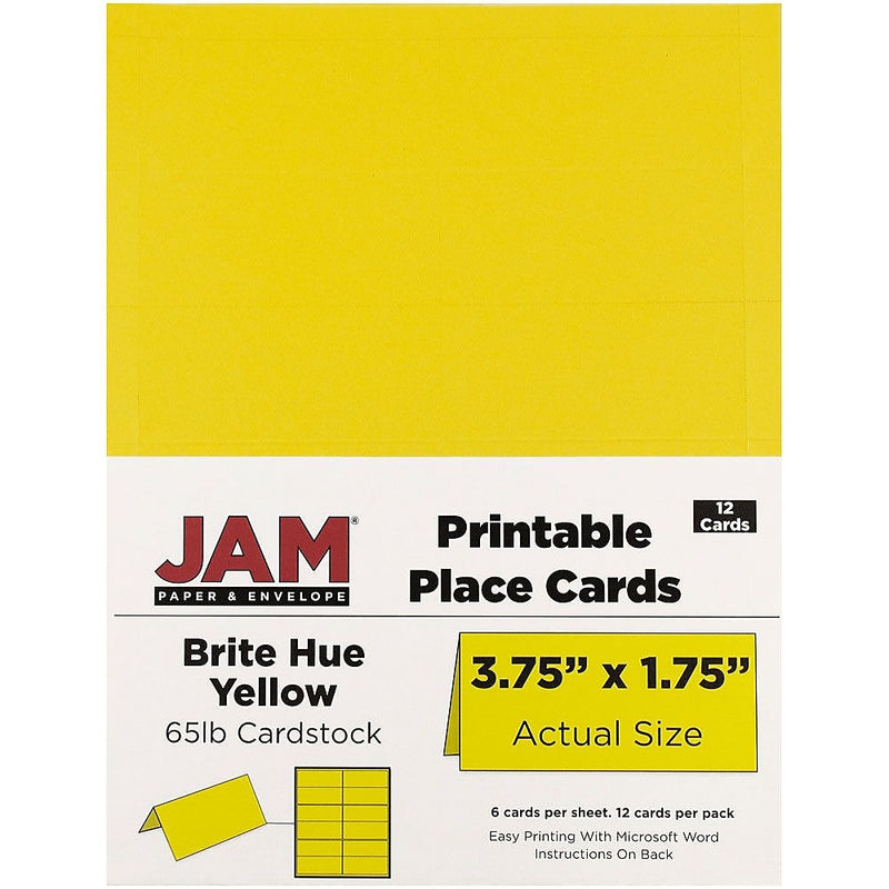 JAM Paper® Printable Place Cards, 3 3/4 x 1 3/4, Yellow Placecards, 12/Pack (225928558)