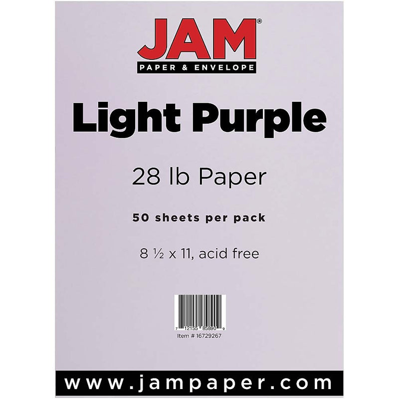 JAM Paper Matte 8.5" x 11" Color Copy Paper, 28 lbs., Light Purple, 50 Sheets/Pack (16729267)