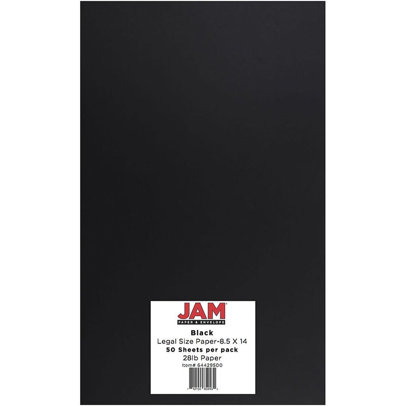 JAM Paper Legal Matte 8.5" x 14" Multipurpose Paper, 28 lbs., Black, 50 Sheets/Pack (64429500)