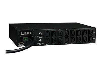 Tripp Lite Single-Phase 208/240 V Switched Power Distribution Unit, 16-Outlet, 2U Rack Mount, Black (PDUMH30HVNET)
