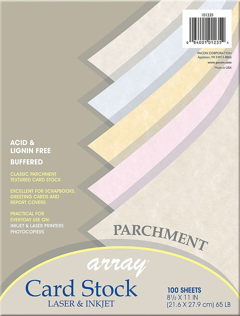 Array 65 lb. Cardstock Paper, 8.5" x 11", Assorted Colors, 100 Sheets/Pack (101235)