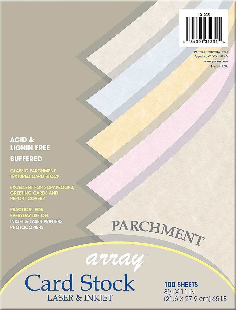Array 65 lb. Cardstock Paper, 8.5" x 11", Assorted Colors, 100 Sheets/Pack (101235)