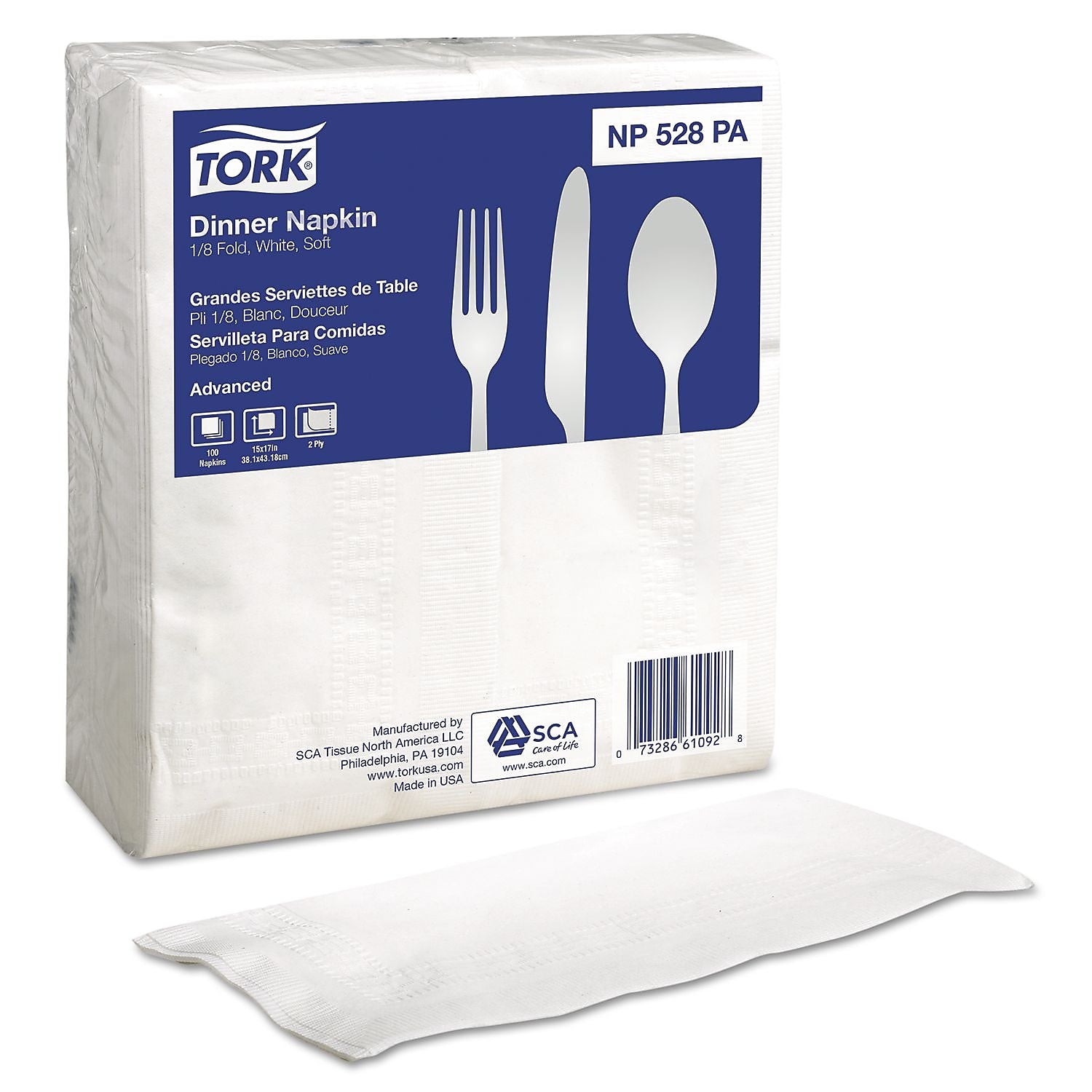 Tork® Advanced Soft Dinner Napkin , 2-Ply , White , 100/Pk , 28 Pack/Carton