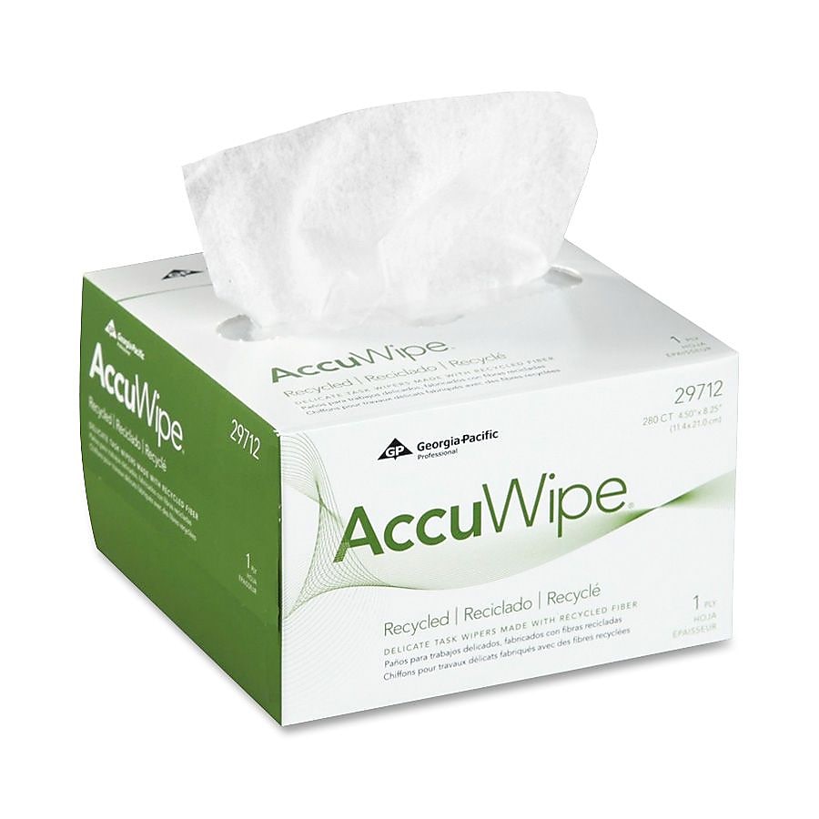 Georgia-Pacific AccuWipe Fiber/Bagasse Cleaning Wipers, 8.25" x 4.5", White, 280 Wipers/Box (GPC29712)