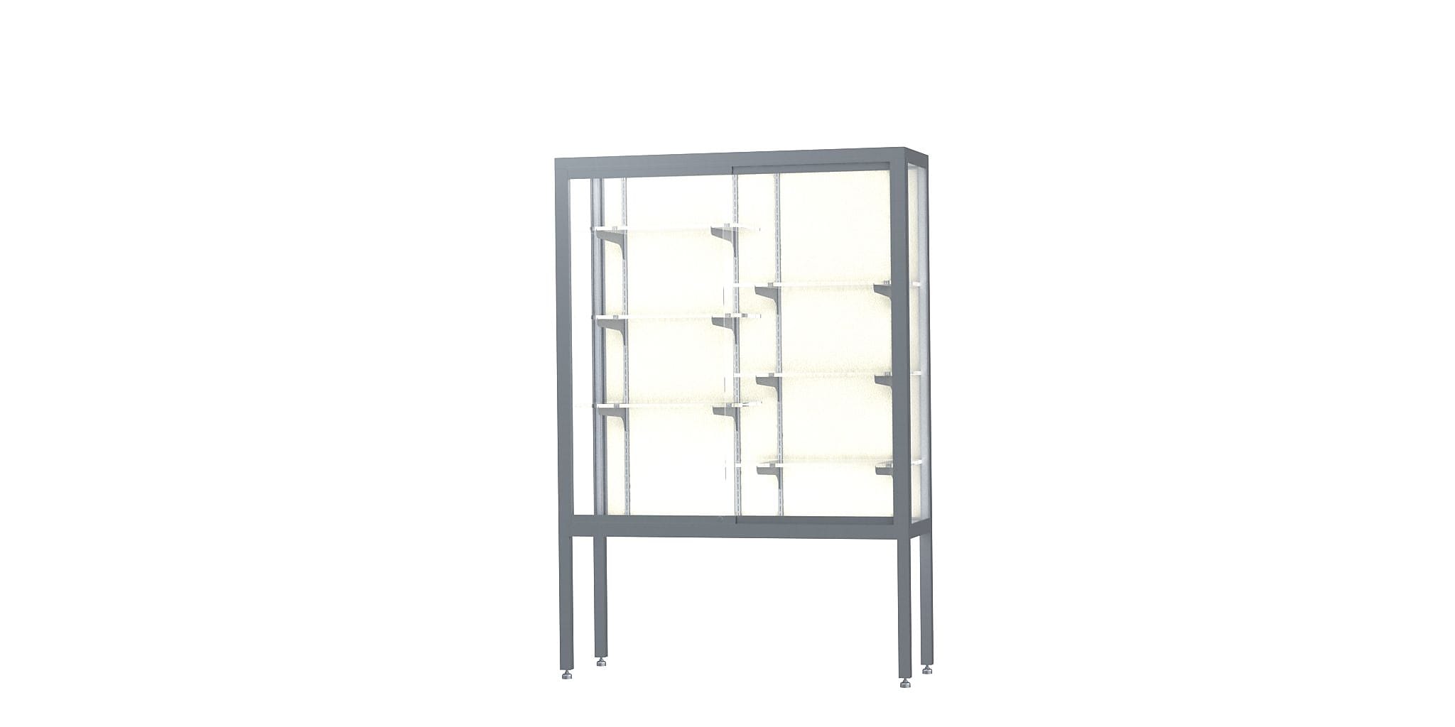 Ghent Challenger 48"W x 66"H x 16"D Floor Case, Plaque Back, Satin Natural Finish, Aluminum Legs