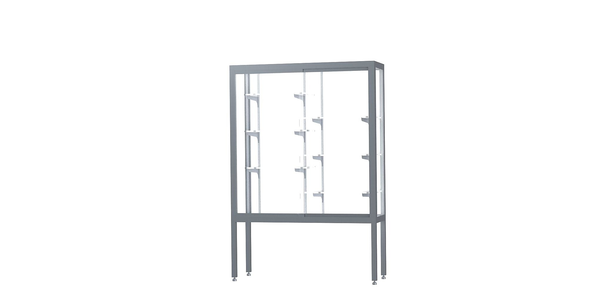 Ghent Challenger 48"W x 66"H x 16"D Floor Case, White Back, Satin Natural Finish, Aluminum Legs