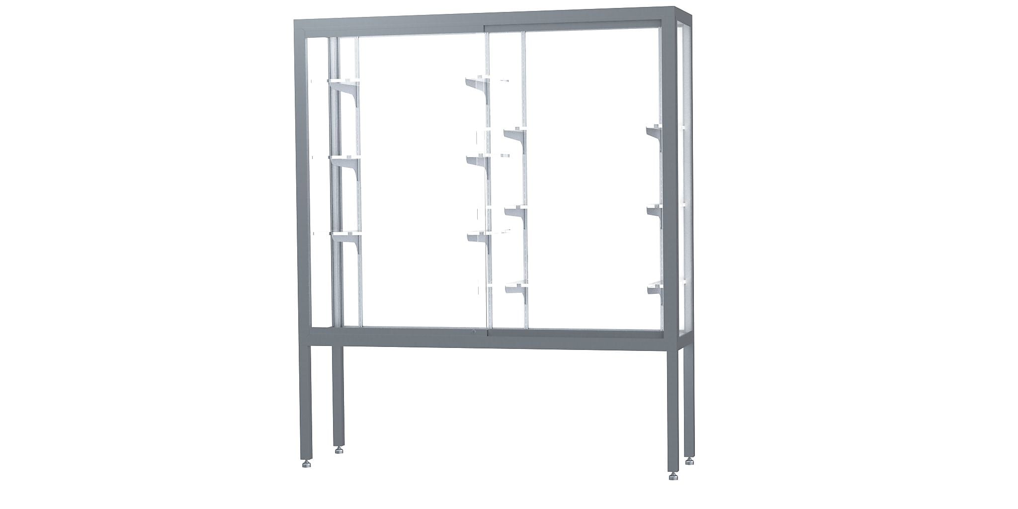 Ghent Challenger 60"W x 66"H x 16"D Floor Case, White Back, Satin Natural Finish, Aluminum Legs