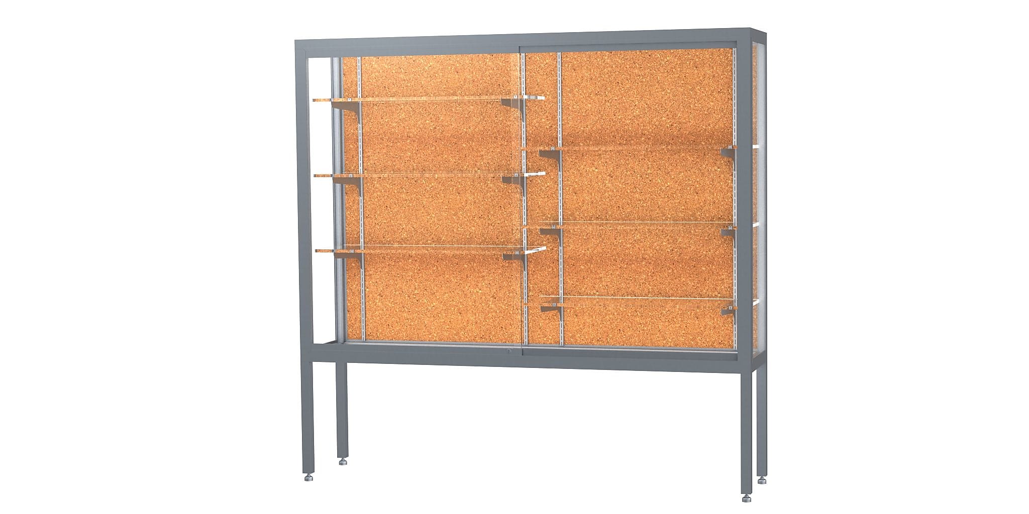 Ghent Challenger 72"W x 66"H x 16"D Floor Case, Cork Back, Satin Natural Finish, Aluminum Legs