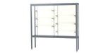 Ghent Challenger 72"W x 66"H x 16"D Floor Case, Plaque Back, Satin Natural Finish, Aluminum Legs