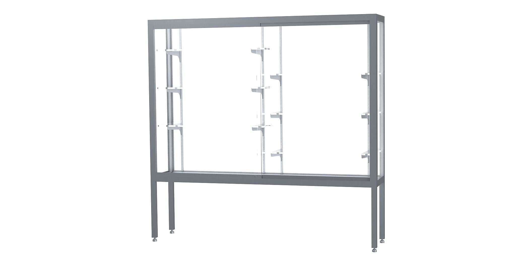 Ghent Challenger 72"W x 66"H x 16"D Floor Case, White Back, Satin Natural Finish, Aluminum Legs