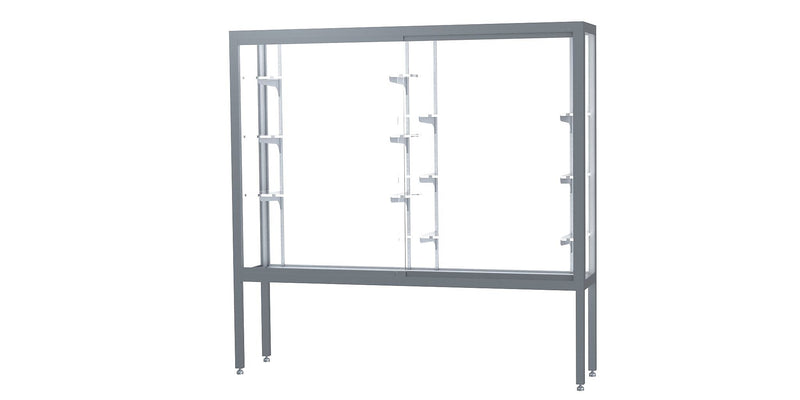 Ghent Challenger 72"W x 66"H x 16"D Floor Case, White Back, Satin Natural Finish, Aluminum Legs