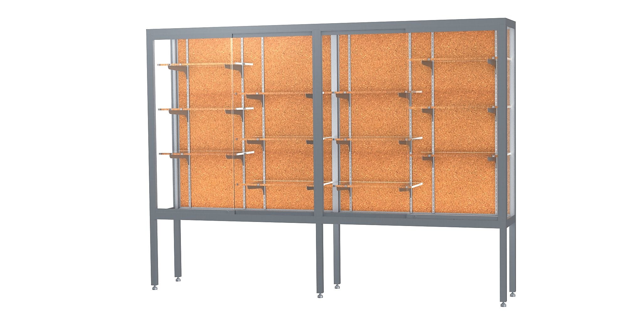 Ghent Challenger 96"W x 66"H x 16"D Floor Case, Cork Back, Satin Natural Finish, Aluminum Legs