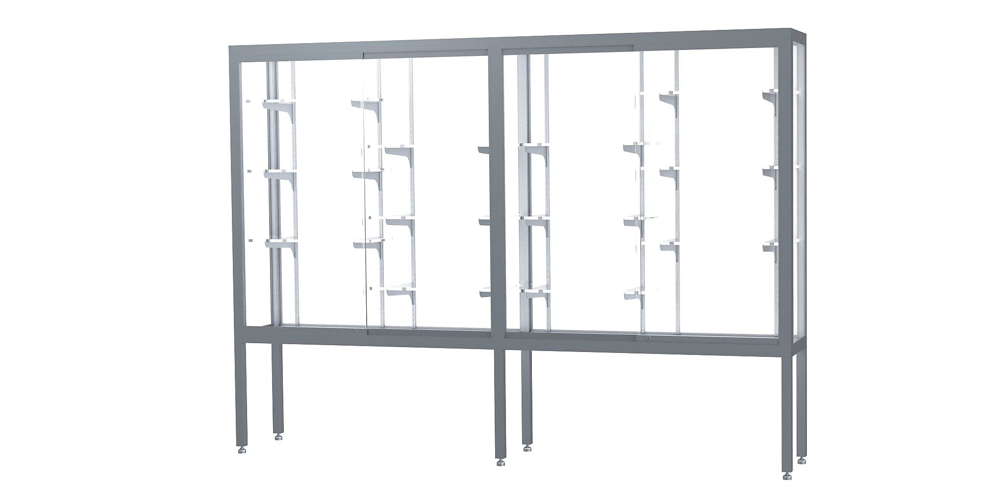 Ghent Challenger 96"W x 66"H x 16"D Floor Case, White Back, Satin Natural Finish, Aluminum Legs