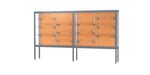 Ghent Challenger 120"W x 66"H x 16"D Floor Case, Cork Back, Satin Natural Finish, Aluminum Legs