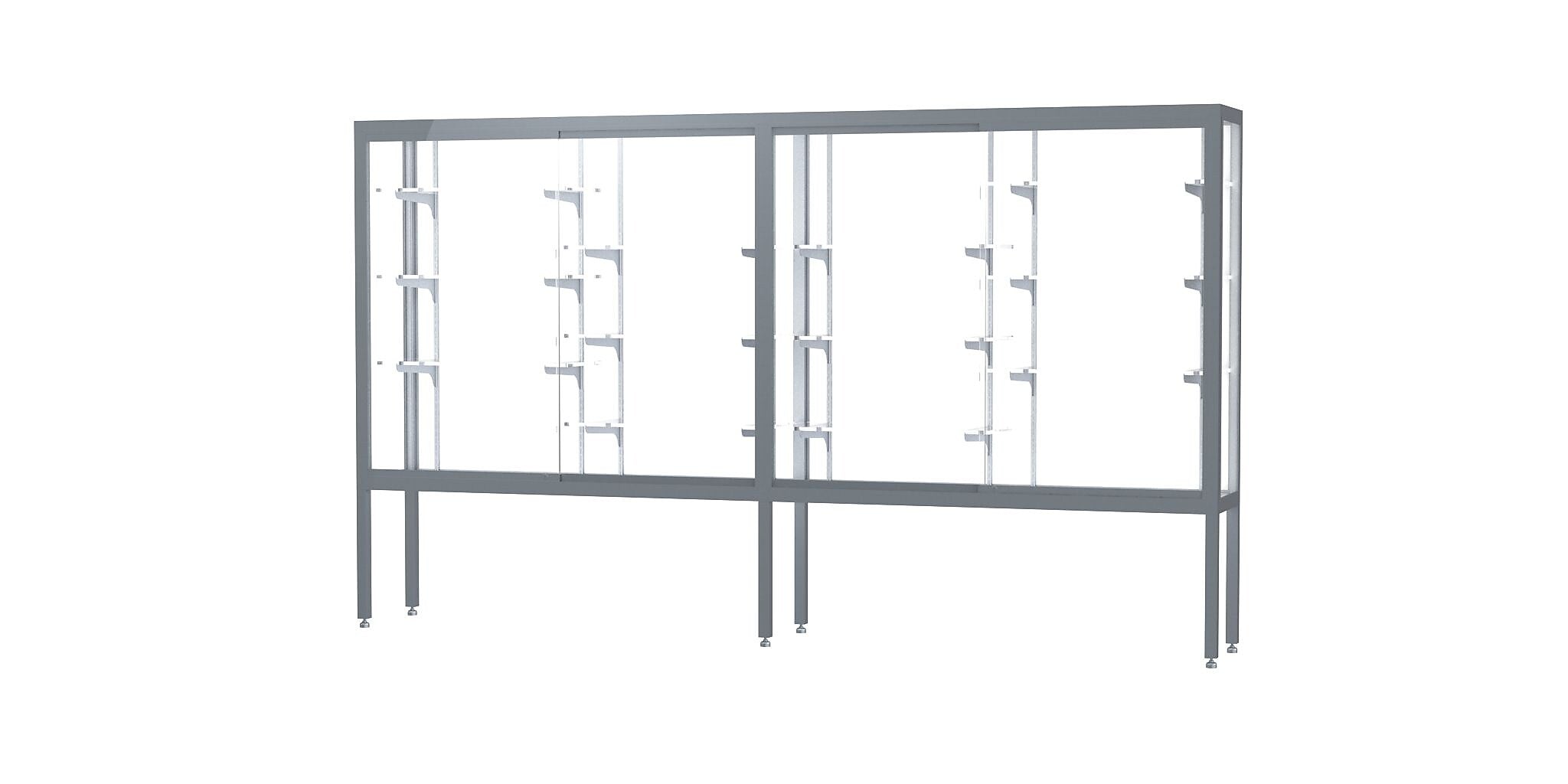 Ghent Challenger 120"W x 66"H x 16"D Floor Case, White Back, Satin Natural Finish, Aluminum Legs