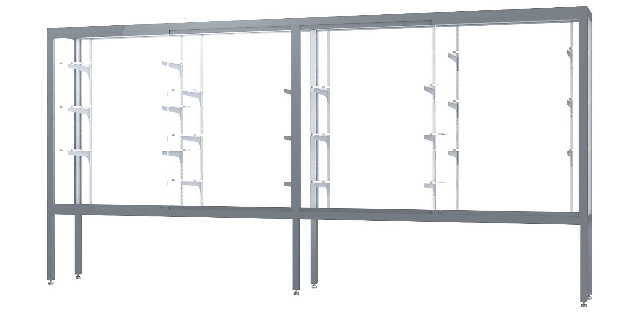Ghent Challenger 144"W x 66"H x 16"D Floor Case, White Back, Satin Natural Finish, Aluminum Legs