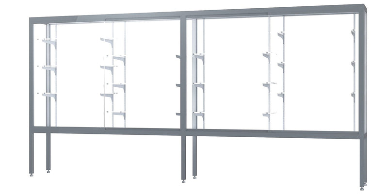 Ghent Challenger 144"W x 66"H x 16"D Floor Case, White Back, Satin Natural Finish, Aluminum Legs