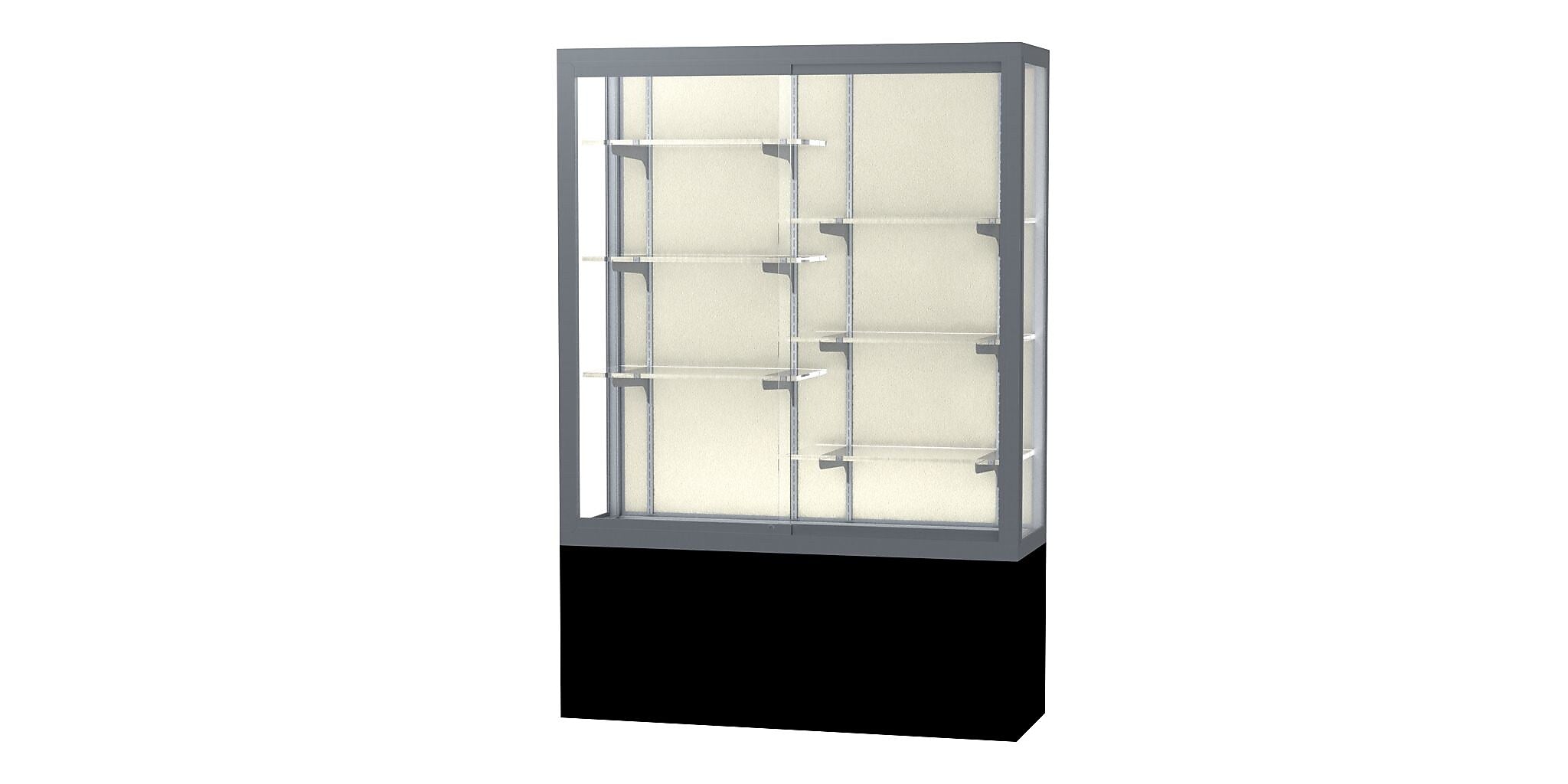 Ghent Challenger 48"W x 66"H x 16"D Floor Case, Plaque Back, Satin Natural Fin, Blk Laminate Base