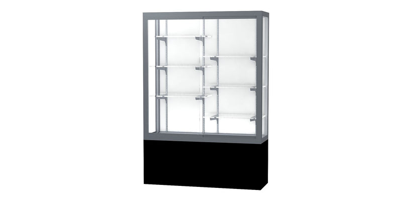 Ghent Challenger 48"W x 66"H x 16"D Floor Case, White Back, Satin Natural Fin, Black Laminate Base