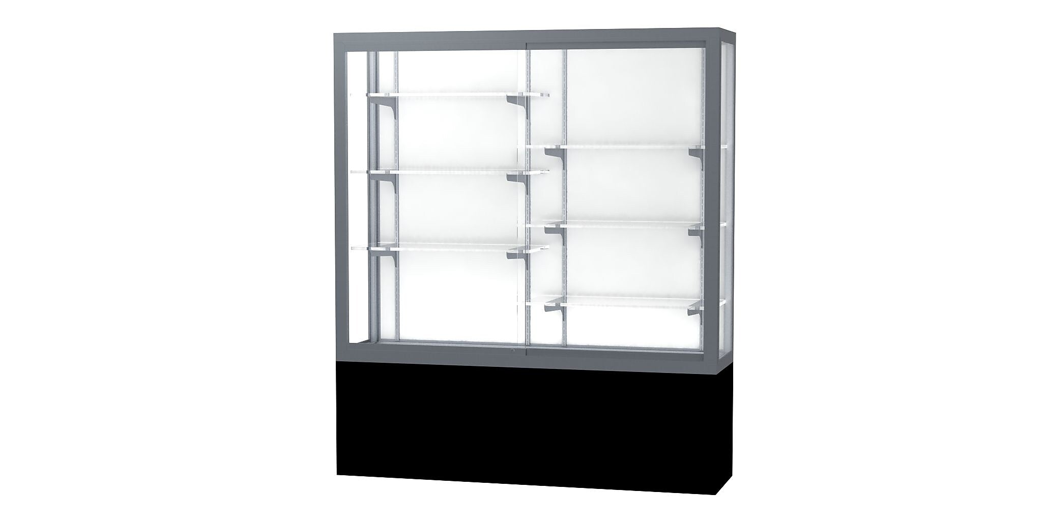 Ghent Challenger 60"W x 66"H x 16"D Floor Case, White Back, Satin Natural Fin, Black Laminate Base