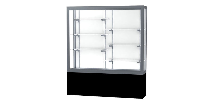 Ghent Challenger 60"W x 66"H x 16"D Floor Case, White Back, Satin Natural Fin, Black Laminate Base