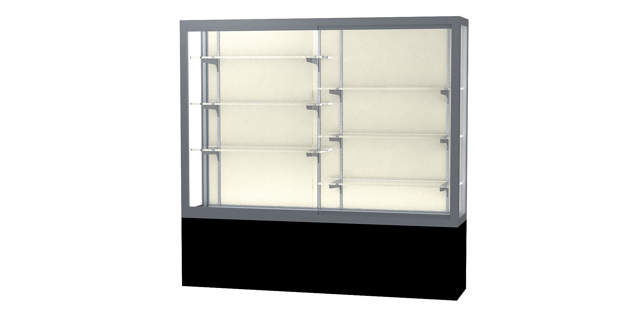 Ghent Challenger 72"W x 66"H x 16"D Floor Case, Plaque Back, Satin Natural Fin, Blk Laminate Base