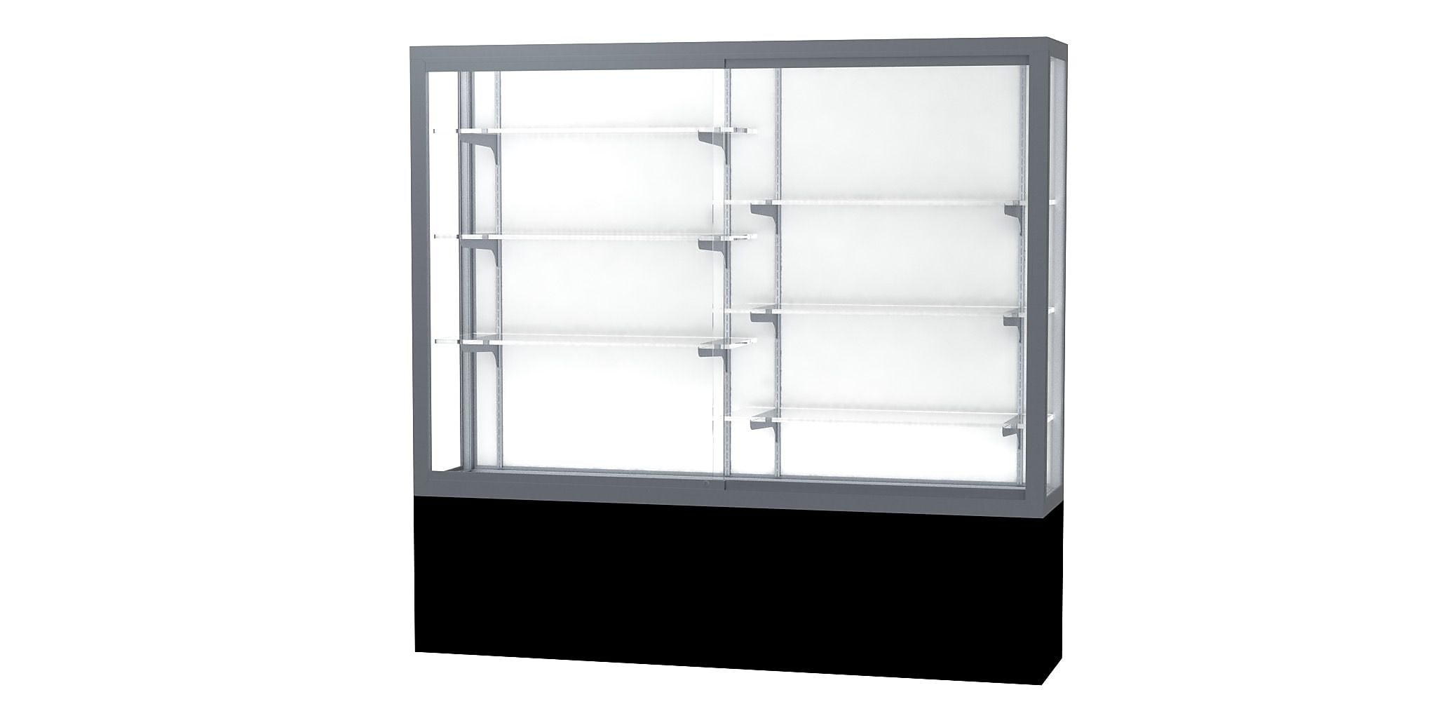 Ghent Challenger 72"W x 66"H x 16"D Floor Case, White Back, Satin Natural Fin, Black Laminate Base