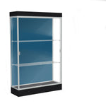 Ghent Edge 48"W x 76"H x 20"D Lighted Floor Case, 6" base, Blue Steel Back, Satin Fin, Black Base