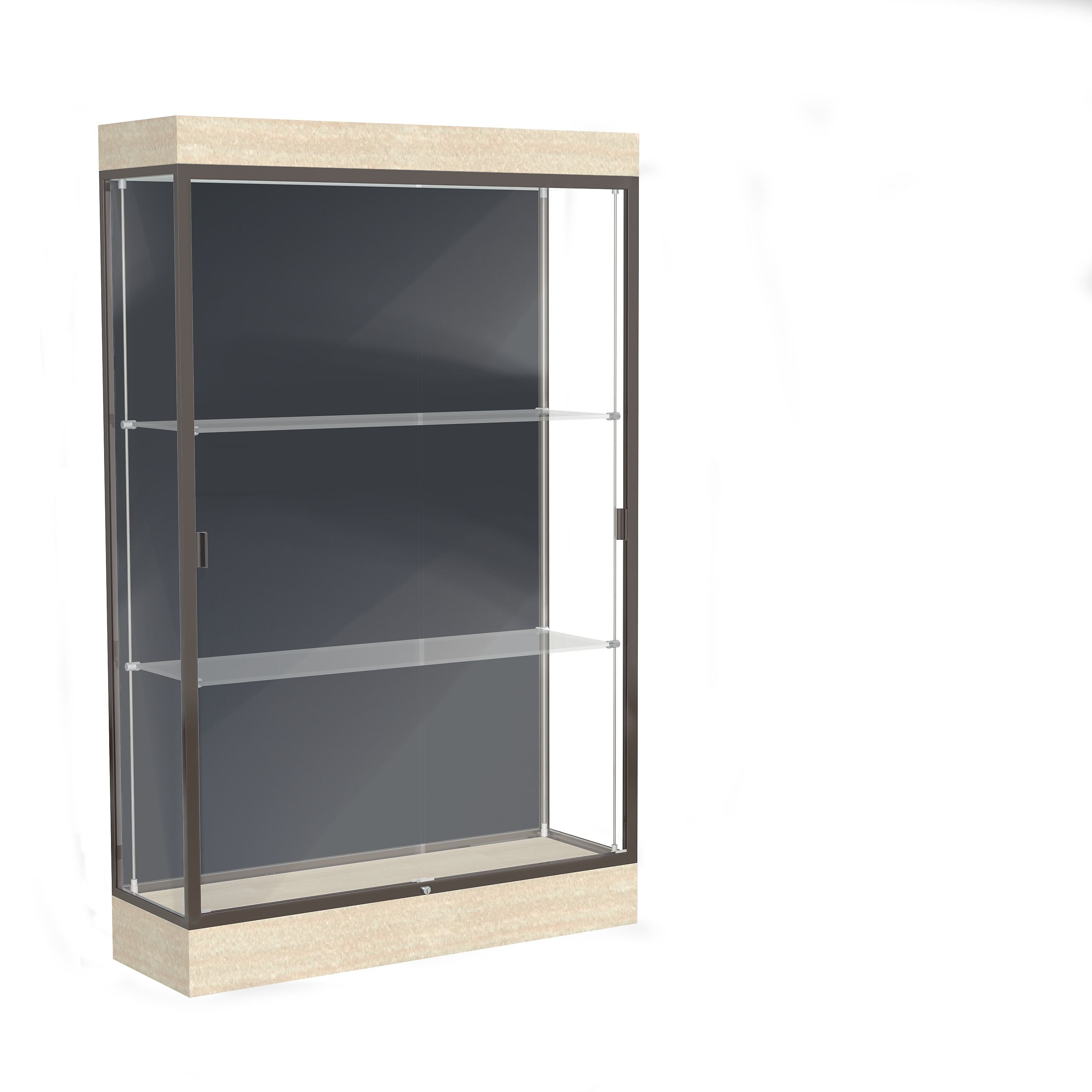 Ghent Edge 48"x76"x20" Lighted Floor Case, 6" base, Slate Back, Dk. Bronze Finish, Chardonnay Base