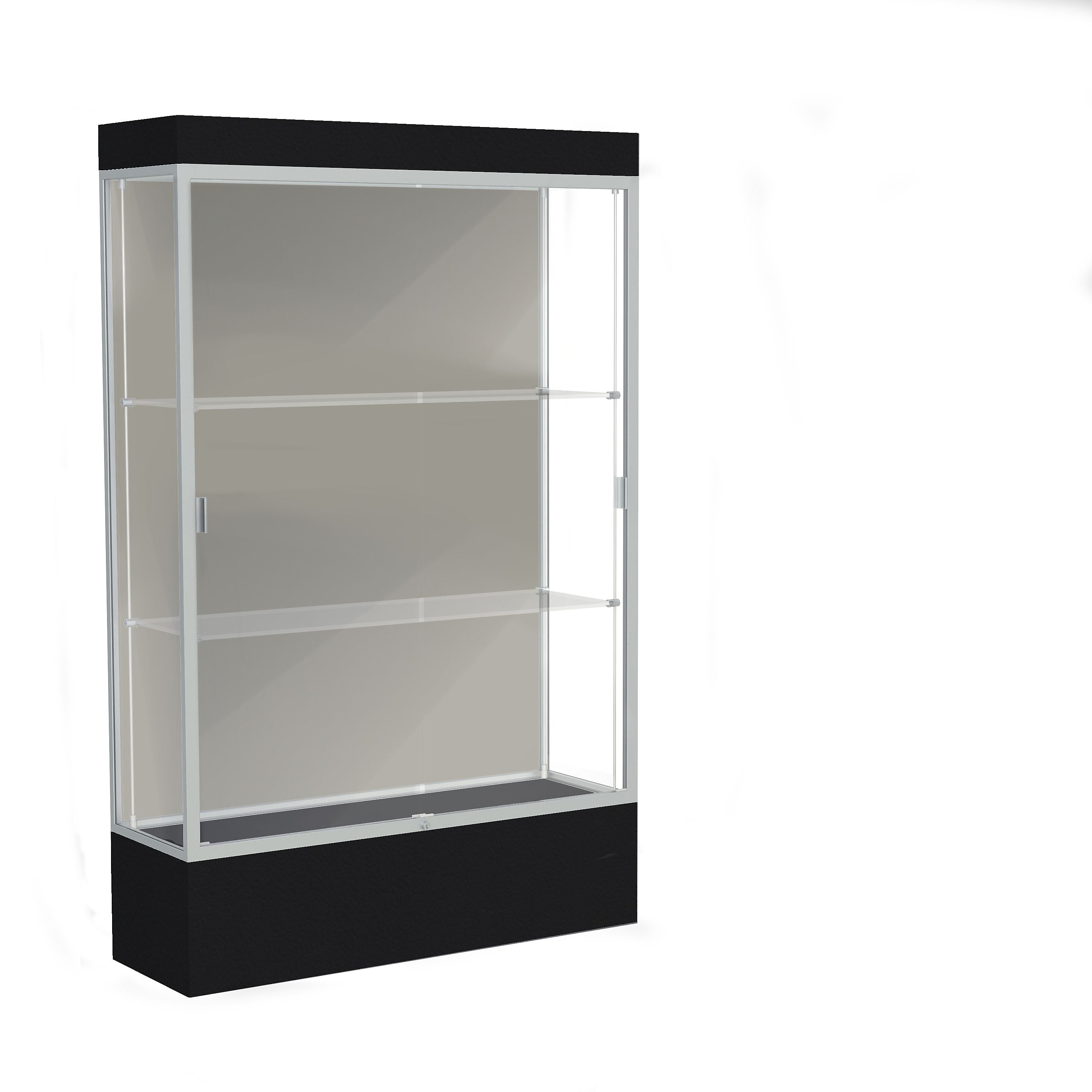 Ghent Edge 48"W x 76"H x 20"D Lighted Floor Case, 12" base, Harbor Back, Satin Finish, Black Base