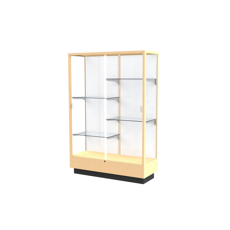 Ghent Heritage 48"W x 70"H x 18"D Floor Case, White Back, Hardwood Honey Finish