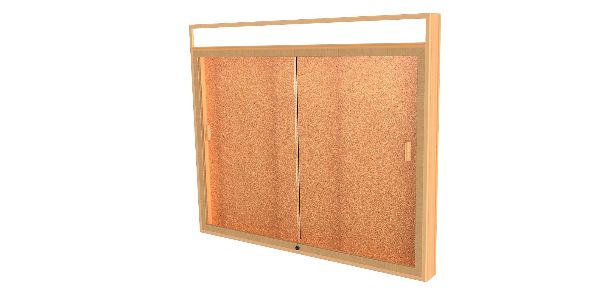 Ghent Legacy 50"W x 42"H x 4" D Lighted Header Wall Case, Cork Back, Autumn Oak Finish, Gold Trim