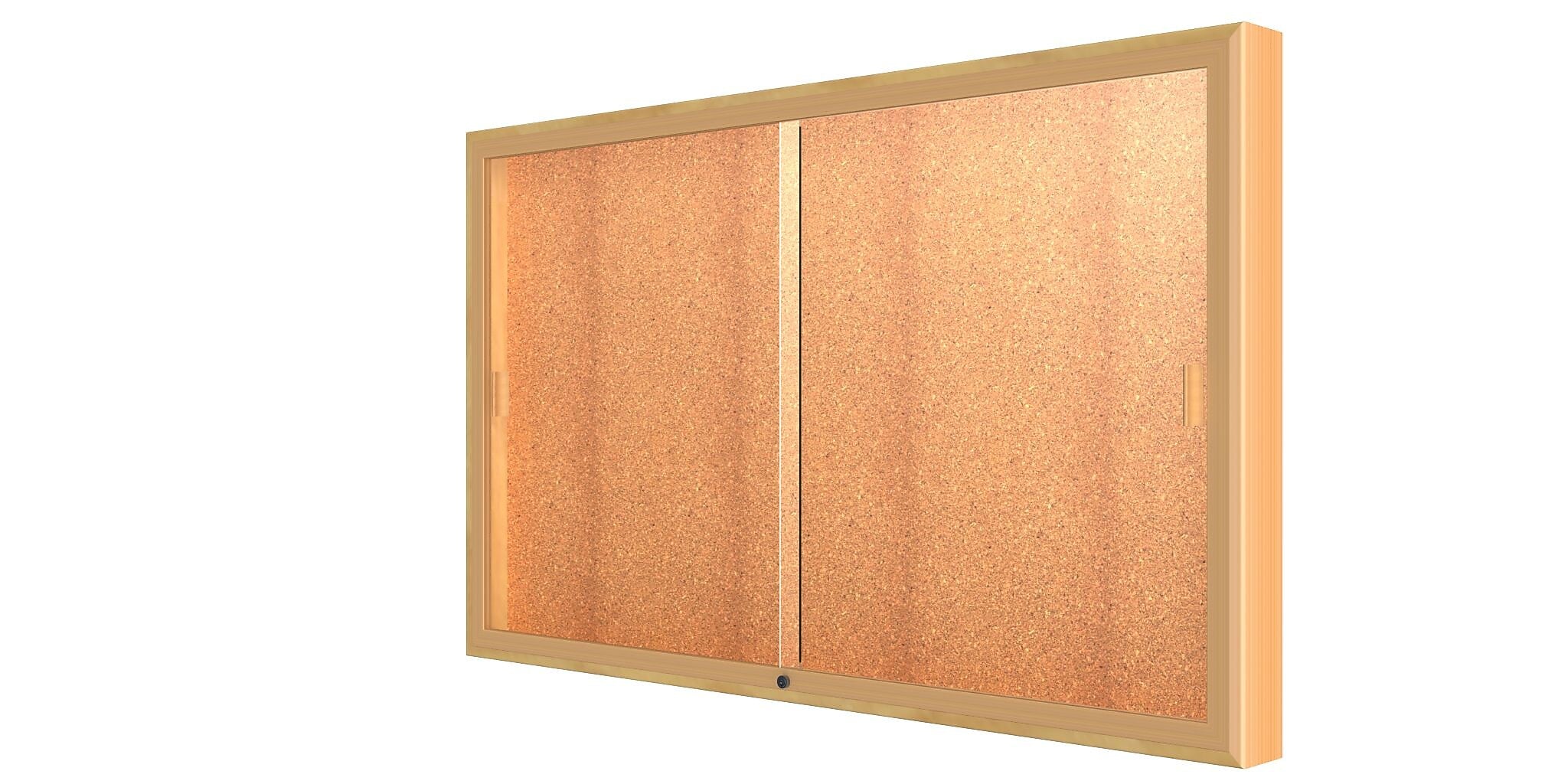 Ghent Legacy 60"W x 36"H x 4"D Wall Case, Cork Back, Autumn Oak Finish, Gold Trim